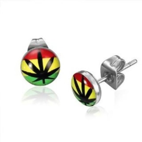 NEW GANJA WEED STUD EARRINGS MARIJUANA CANNABIS - Picture 1 of 1
